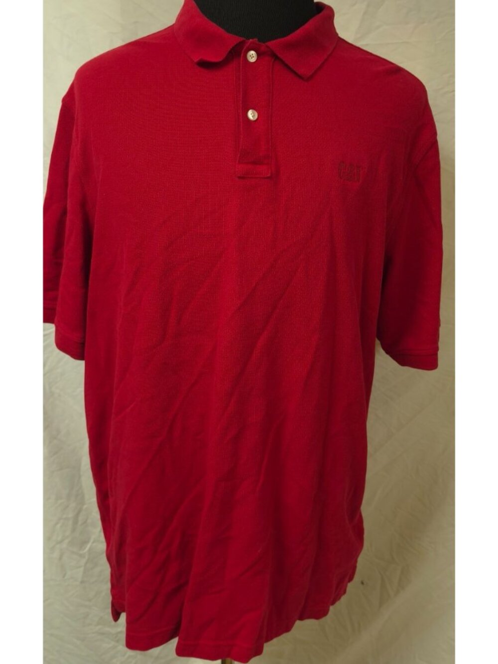 Lands End Mens XLT Red Cat Caterpillar Logo Short Sleeve Polo Shirt Made In USA